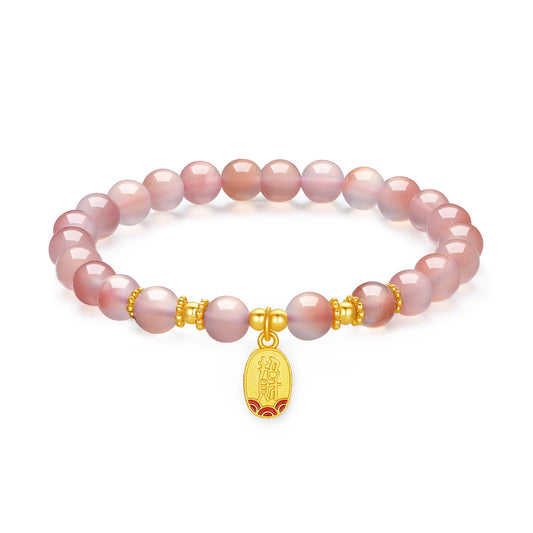 ZHOU LIU FU Sterling Silver Bracelet Silver Pink Agate Beaded Bracelets Fortune Pendant Stretch Bracelet Lucky Jewelry for Women Mom Daughter Birthday 6.7"/17CM J1914587