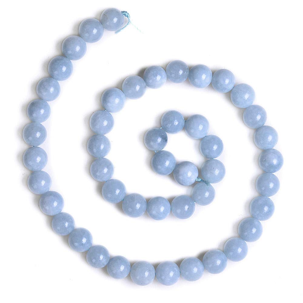 PLTbeads Natural Gemstone Loose Beads Smooth Round Approxi 15 inch DIY Bracelet Necklace for Jewelry Making (10mm, Light Blue Dyed Jade)