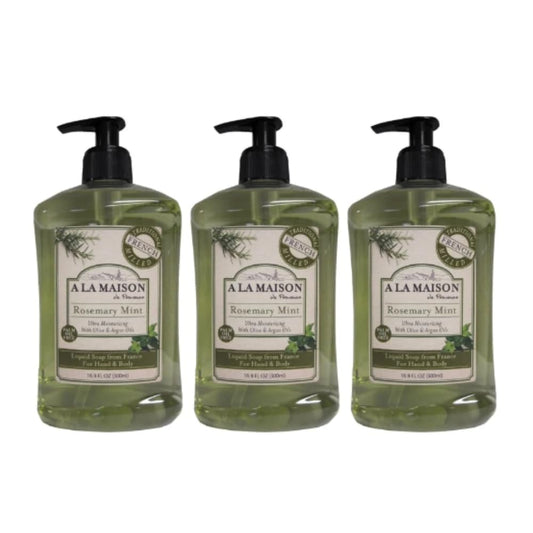 A LA MAISON Rosemary Mint French Liquid Hand Soap - Natural Hand Wash Made with Essential Oils - Biodegradable, Plant-Based, Vegan, Cruelty-Free, Alcohol & Paraben Free (16.9 oz, 3 Pack)