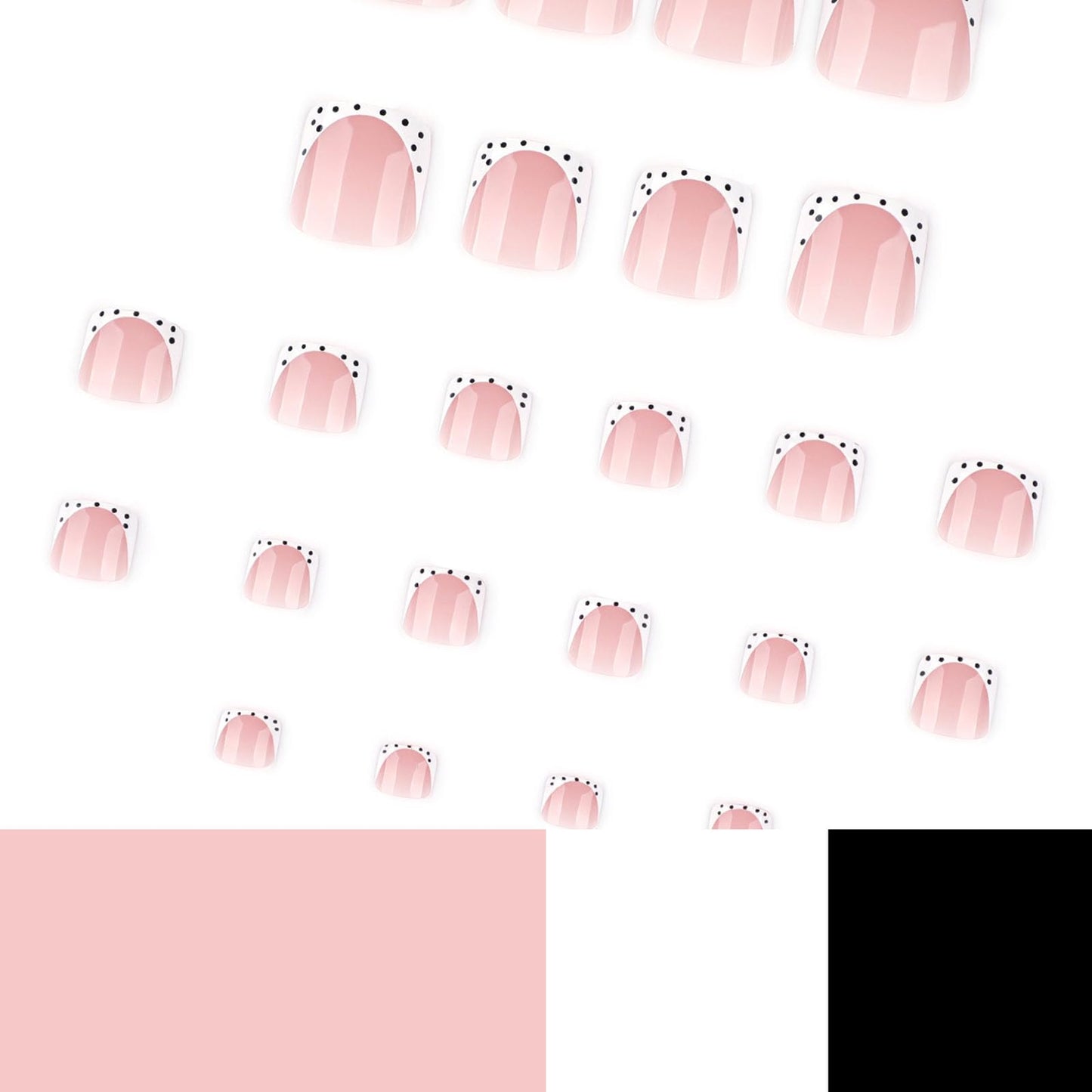RUOKEXIN Short Press on Toenails White French Tip Fake Toenails with Designs Square Toe Nail Press ons Sparkly Artificial Nails for Women 24Pcs