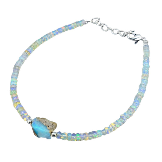 Gempires Natural Ethopian Opal Beads Bracelet, Raw Opal Bracelet, Faceted opal Beads, Healing Opal Protection Bracelet, 8 inch bracelet for women
