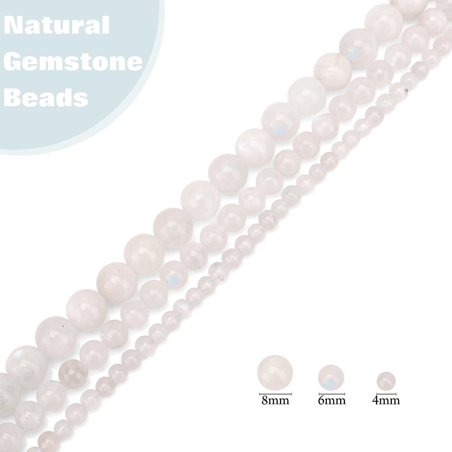 Vinswet 60pcs 6mm Moonstone Natural Stone Beads Round Genuine Real Stone Beading Loose Gemstones DIY Smooth Bead for Bracelet Necklace Earrings Jewelry Making