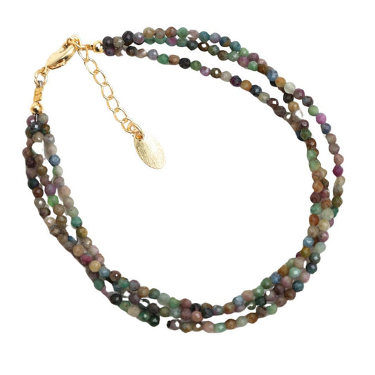 Gempires Multi Sapphire Beaded Bracelet Multi Strand Gemstone Jewelry Hypoallergenic 8 Inch Gold Plated Lightweight Dainty Minimalist Bracelets Gifts