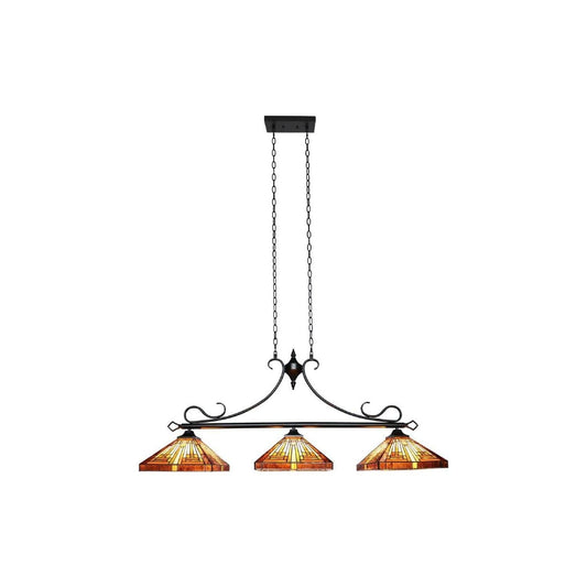 Chloe Lighting Innes 3-Light Island Pendant, Tiffany-Style, 47in Wide, Blackish Bronze, Multicolor Glass, Model CH33359MR47-IL3