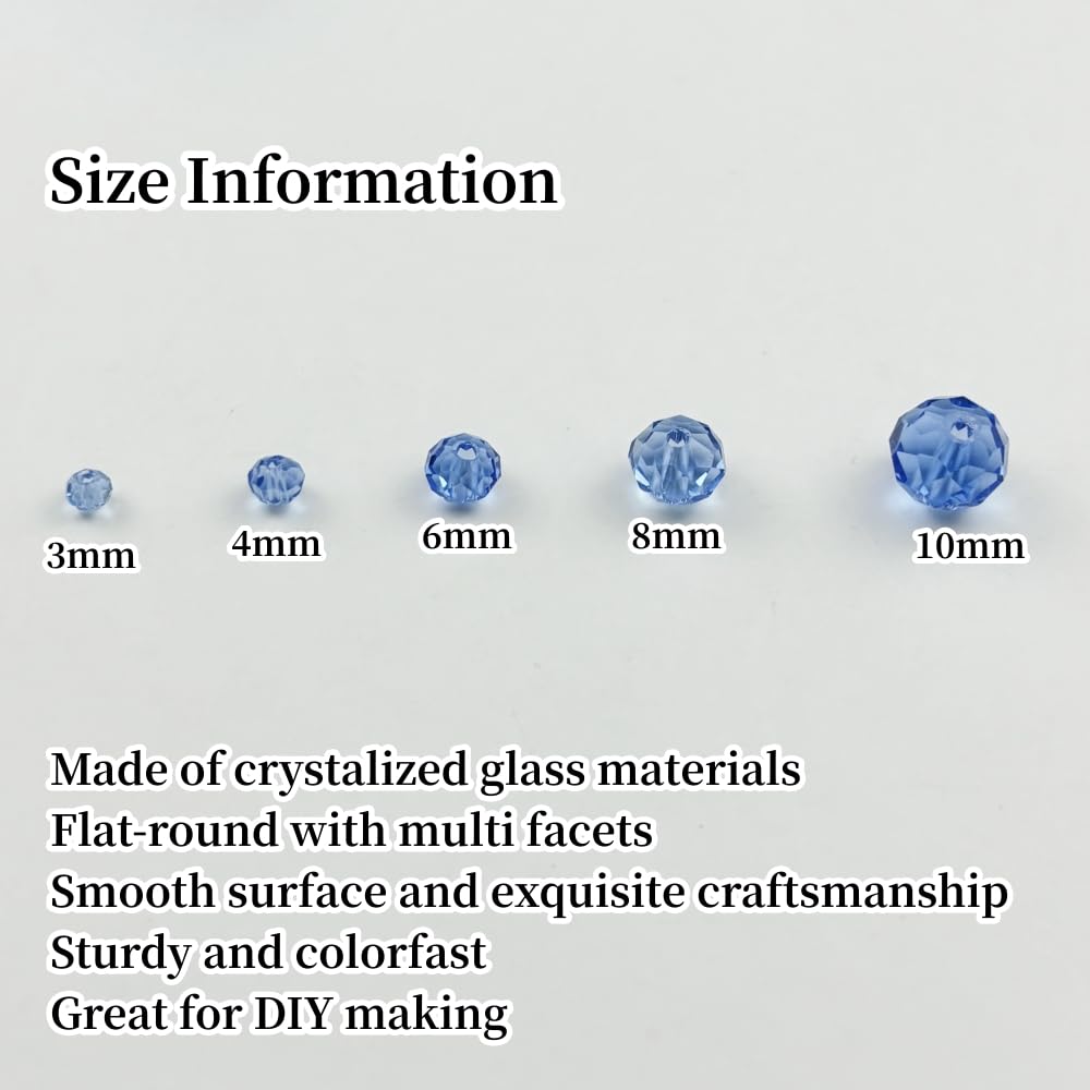 YUEXIGO 500pcs 4mm Crystal Glass Beads for Jewelry Making, Faceted Rondelle Glass Spacer Beads for Wind Chimes Bracelet Earring Necklace DIY Craft(Light Blue)