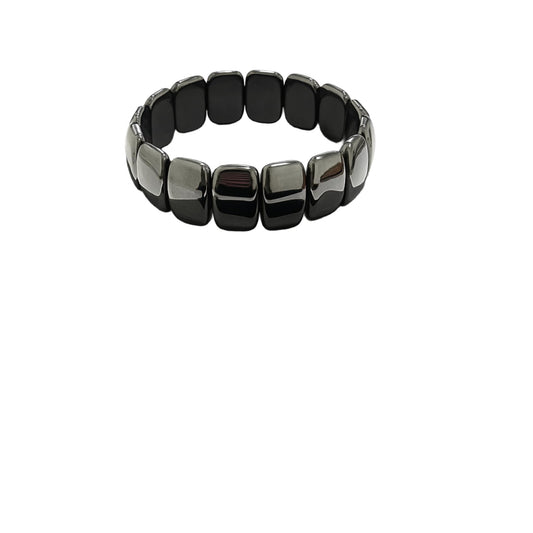 Zan Mast Hematite Bracelet for Men, Natural Stone Beaded Stretch Bracelet, Black Mens Bracelet, Elastic Statement Jewelry Gift for Him(Thick)