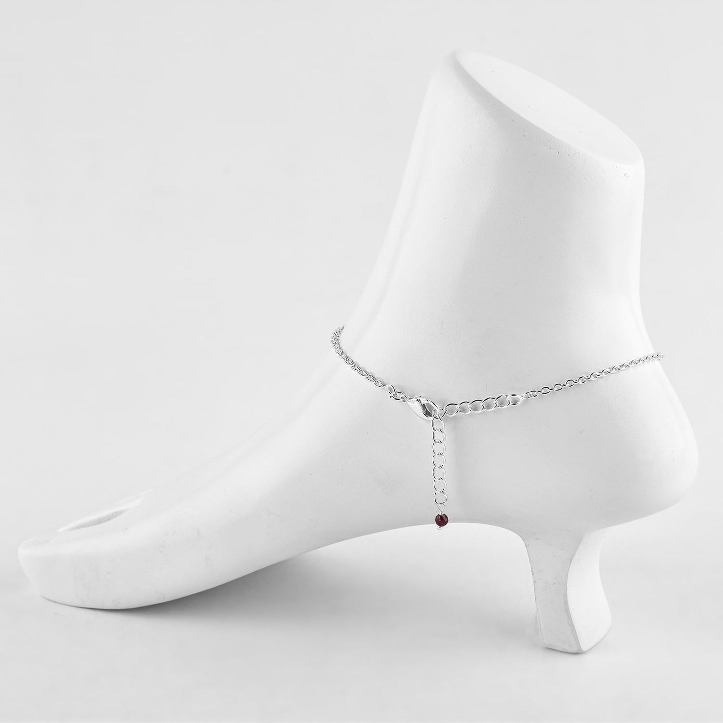 YANARA Ruby Ankle Bracelet for Women, Natural July Birthstone, Pink Gemstone Beaded, Handmade Dainty Anklets - Large Ankle Silver Plated Waterproof Anklets 9"+1.25" inch Chain, Chakra Energy Crystals