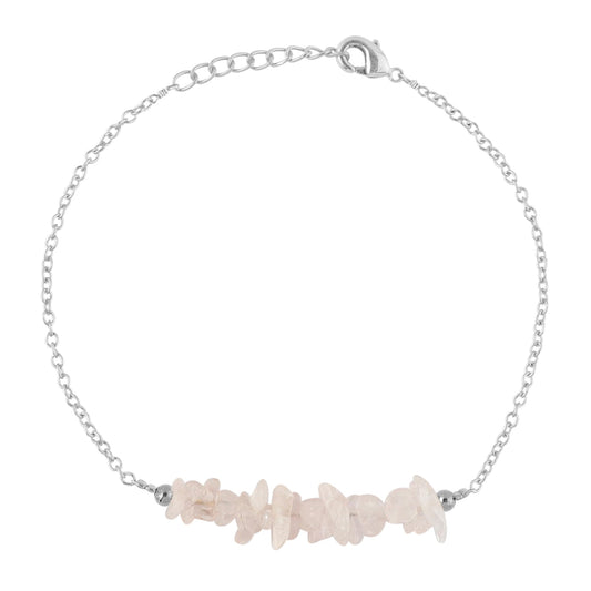 Gemimpression Handmade Rose Quartz Chips Bar Bracelet – Natural Energy Healing Crystals – Silver Plated Adjustable 8 Inch Chain – Christmas Gift