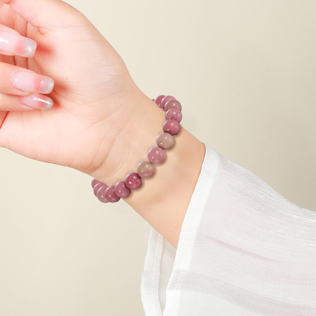 Udolfly Womens Crystal Beaded Bracelets for Women Men Protective Energy Bracelet Natural Gemstone Bead Bracelet 4mm Rhodochrosite