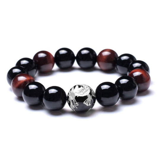 16mm Silver Dragon Pattern Tiger Eye Stone Bold Wrist Bracelets | Elegant Design Natural Lava Rock Black Beads Bracelets for Men | Charming Black Crystal Men's Bracelet Beads Set for Layered Looks