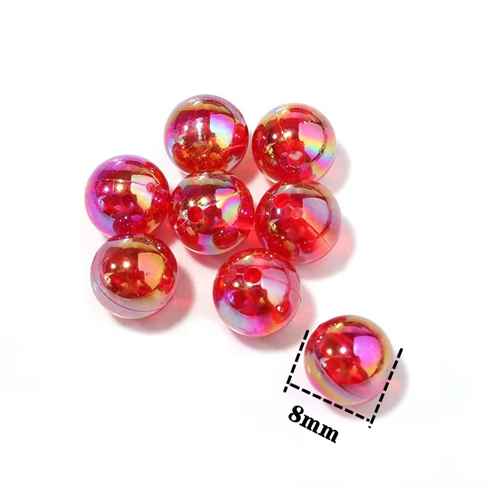 300 Pcs 8mm Acrylic Round Beads AB Colors Round Spacer Beads for Earring Bracelet Necklace Key Chains Jewelry DIY Craft Making(Red AB)