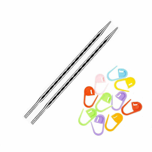 addi Click Rocket 2 Squared Short 3.5 inch (9cm) US 04 (3.5mm) Interchangeable Circular Knitting Needle Tips, Textured Finish, Rounded Edges, Sharp Tips with 10 Colorful Stitch Markers
