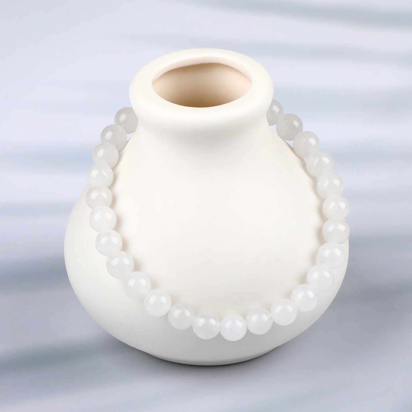 LPBeads Handmade Natural Gemstone Stretch Elastic 6m White Jade Bracelet Healing Crystal Round Stone Beads Jewelry Gifts for Women Men