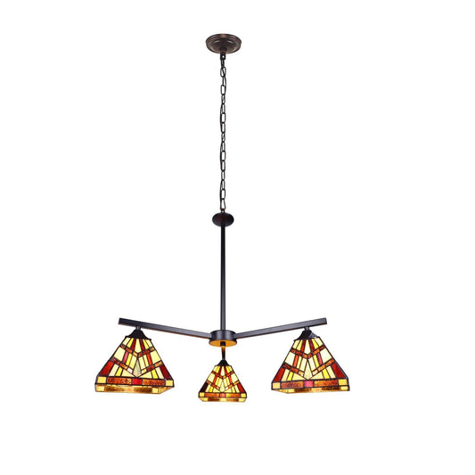 Chloe Lighting Vincent Mission Tiffany-Style Chandelier 3 Light 27in Wide Blackish Bronze Multicolor Glass Model CH3T523BM27-EE3