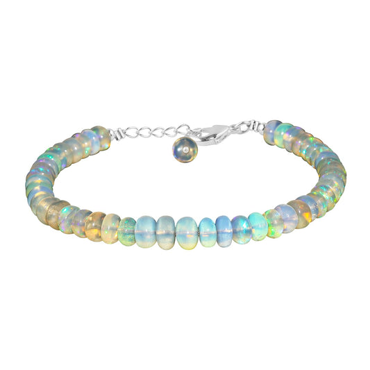 CRYSTALIS Natural Ethiopian Opal Adjustable Bracelet, Real Gemstones, Chakra Healing Stones, Gift Giving Jewelry, Silver Plated Womens Bracelet 8 inch