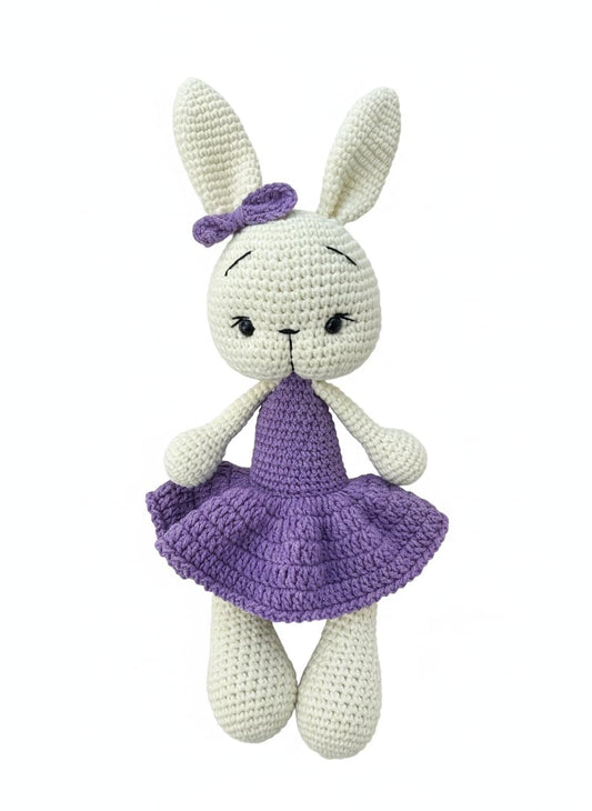 Handmade Bunny Plush – 13.5 inches - Soft Cotton Knit Stuffed Animal – Shower Gift – Nursery Decor – Crochet Toy 1PC (Violet)