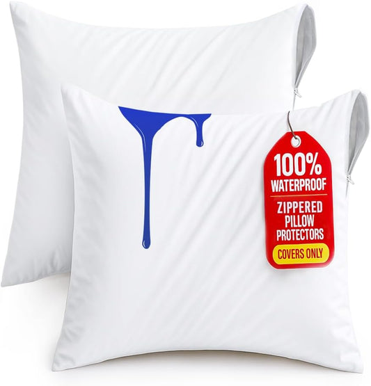 Utopia Bedding Waterproof Throw Pillow Protectors - Bed Bug Proof Encasement Covers | 20x20 Inches (2 Pack, White)