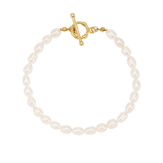 Sylph 5mm Pearl Bracelets for Women, Baroque Pearl Beaded Bracelet Beach Jewelry Bride Gifts for Wedding Birthday Anniversary, 7 Inch