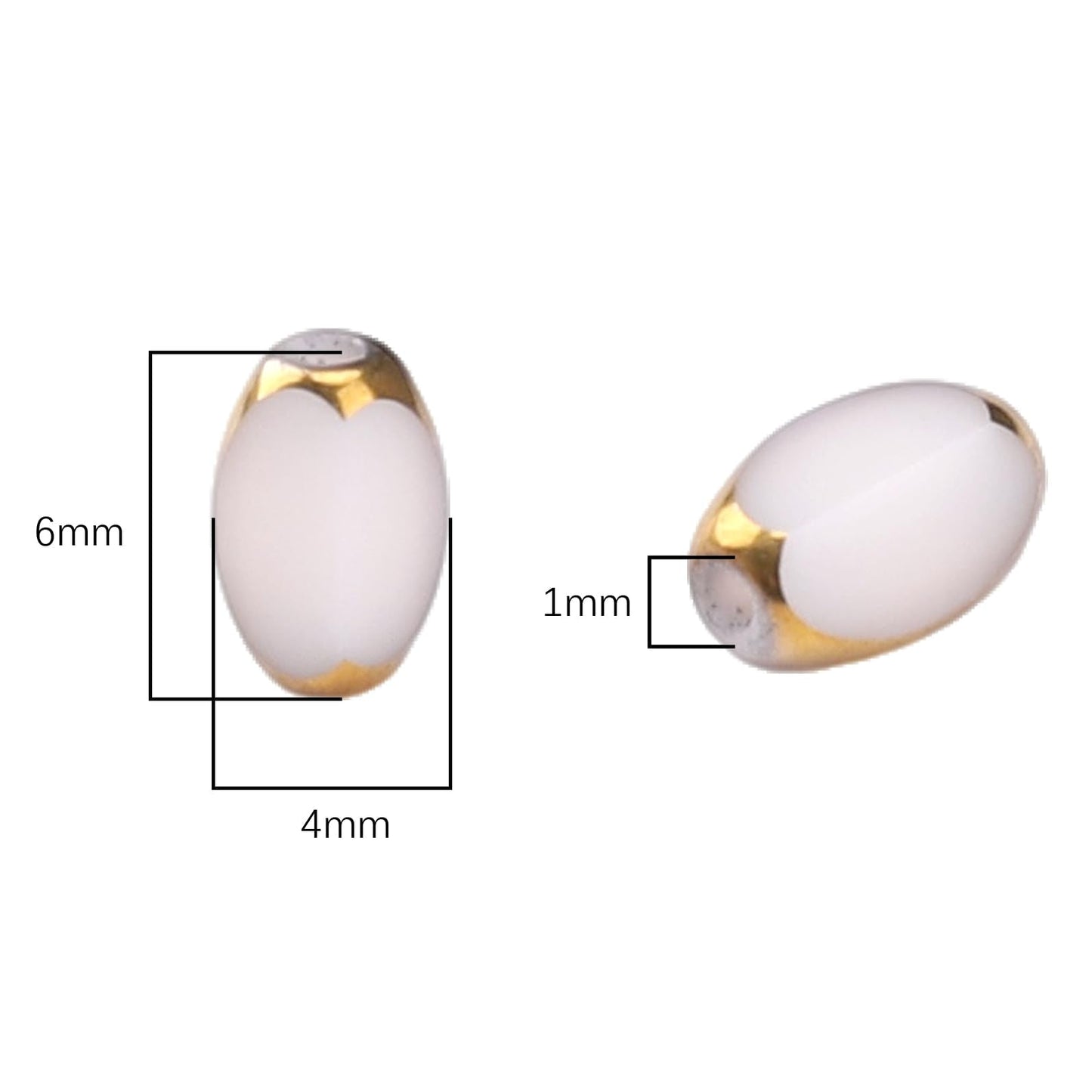 DADIFEN Glass Rice Beads White 4x6mm 50pcs Faceted Oval Golden Edge Crystal Loose Beads for DIY Craft Jewelry Making