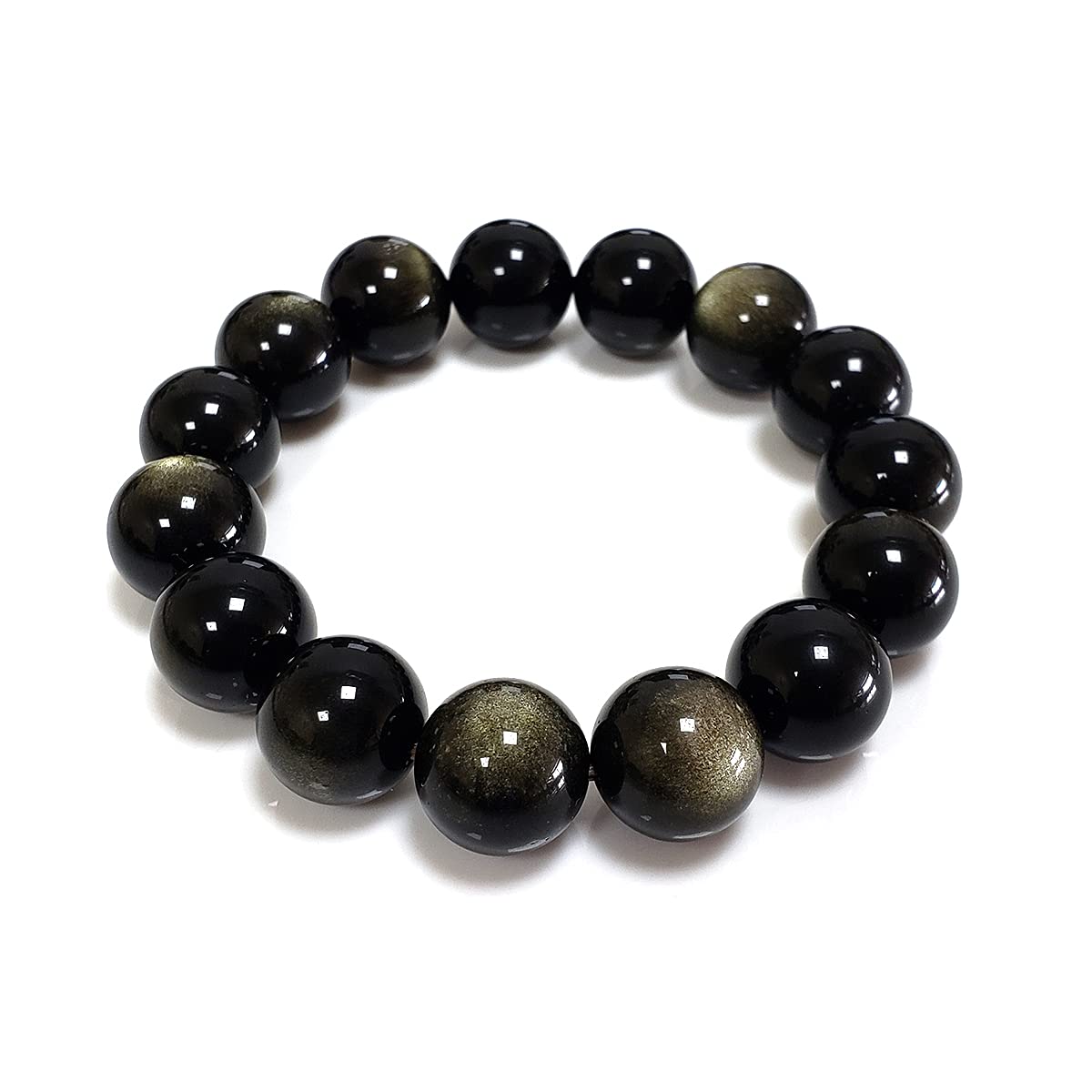 chengmu 14mm Gold Obsidian Stretch Bracelet Natural Round Stone Beads Semi Gemstone for Crystal Beaded Elastic Bracelet 8"