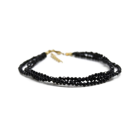 Gempires Natural Black Spinel Beaded Bracelet Gemstone Multi Strand Crystal Jewelry Hypoallergenic 8 Inch Gold Plated Elegant Birthday Jewelry Gifts for Women