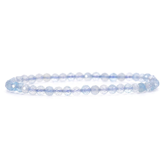 Angelstones Natural Aquamarine Gemstone Stretch Bracelet, 4mm Faceted Round Beads, Crystal Healing for Women