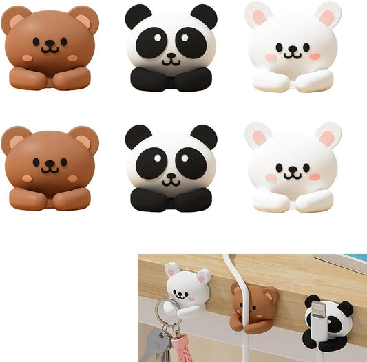 XVYLFZNP 6pcs Cute Animal Cable Organizer Adorable Panda Rabbit Bear Shaped Cable Clips Desk Cable Management Cord