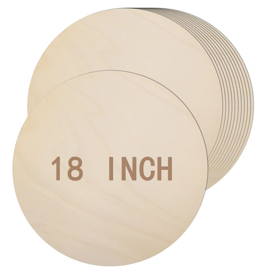 12 Pack 18 Inch Round Wood Circles for Crafts Unfinished Wood Circles Natural Round Wooden Discs Blank Wooden Signs Cutouts for Door Hangers, Door Design, Signs Making, Wood Burning, Painting