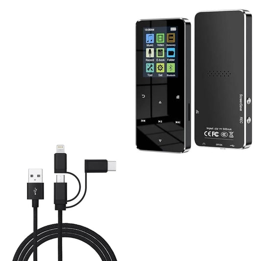 BoxWave 32GB MP3 (1.8 3-in-1 Cable Compatible with RIJAHO Player in) - AllCharge Cable - Jet Black