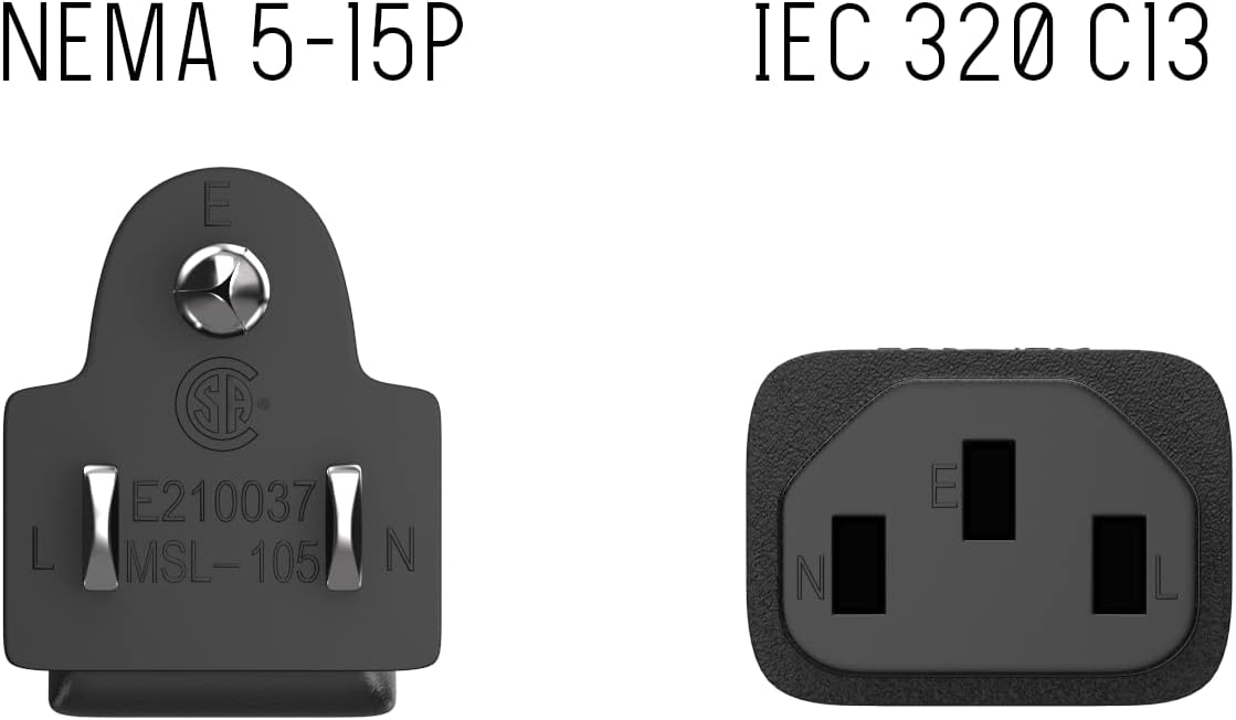 Cable Leader 1.5ft 18 IEC320 C13 5-15P, AWG Universal Power Cord to NEMA Extension Power Cord, Compatible