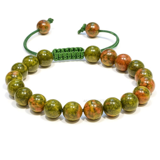 ANAYA AGATE Healing Crystal Bracelet – Chic Gemstone Bracelet for Men and Women – 8mm Round Bead Bracelets for Spiritual Healing, Protection, Positive Energy - Unakite