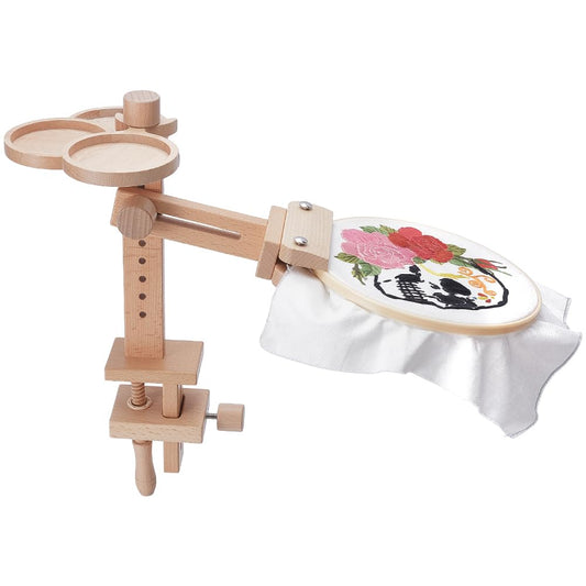 UNICRAFTALE Beech Wooden Embroidery Hoop Holders Stand Adjustable Stitching Stands Hands Sturdy Beech Wood Cross Stitch Stand Built-in Storage Tray for DIY Craft Needlework 38x20x18cm