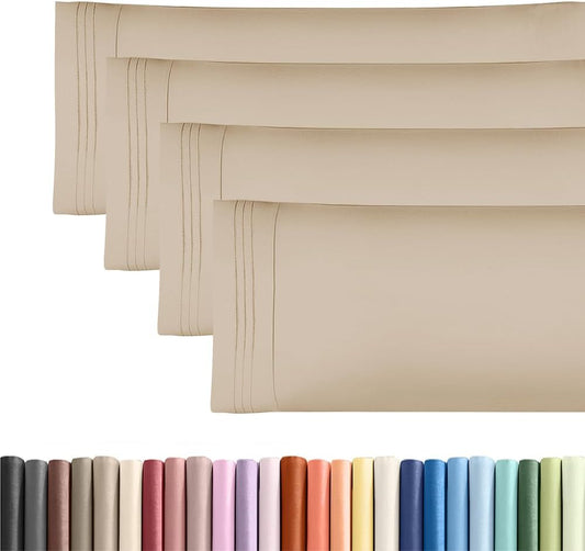 Skiennix Body Pillowcases Set of 4 | Soft, Cozy 20x54 Long Pillow Covers - Breathable & Fade-Free - Machine Washable (Cream)