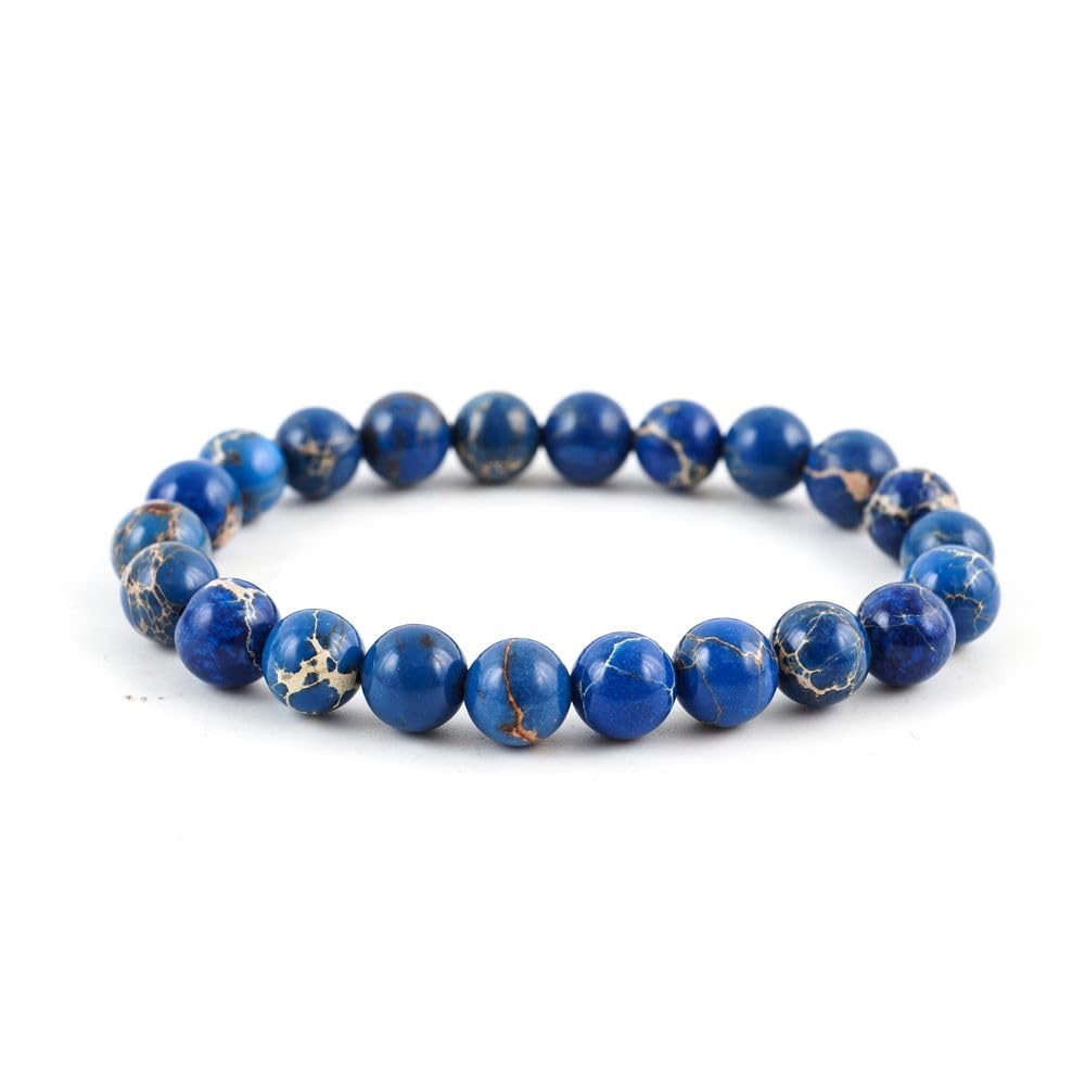 Adabele Real Natural Blue Impression Aqua Terra Sea Sediment Jasper Gemstone Beaded Bracelet 7 inch Stretch Chakra Healing Crystal Stone Jewelry Women Mom Gift GB8-3
