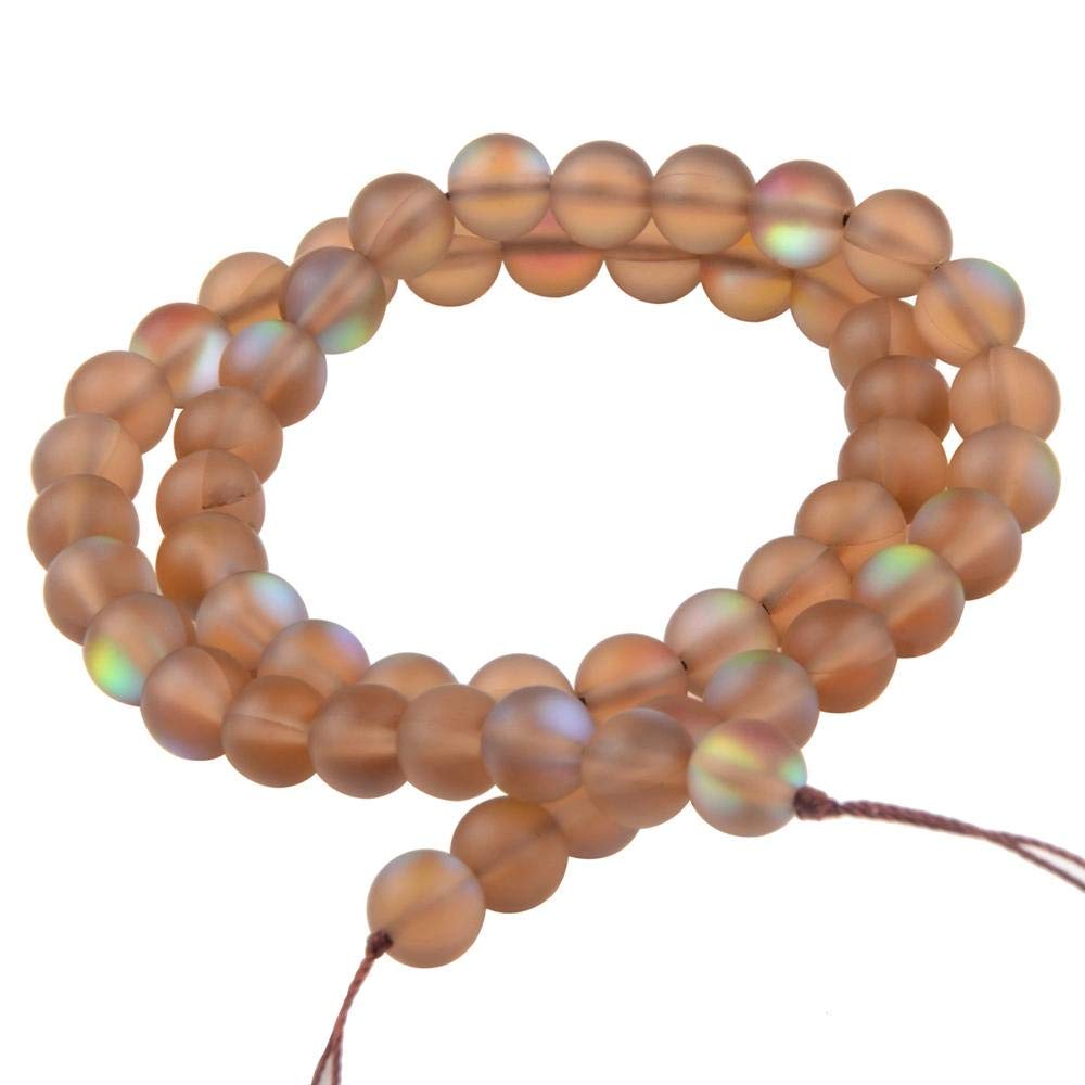 Matte Aurora Crystal Glass Beads Gemstone 8MM Brown Frosted Glitter Shining Mermaid Round Loose Beads Frosted Moonstone for Jewelry Making