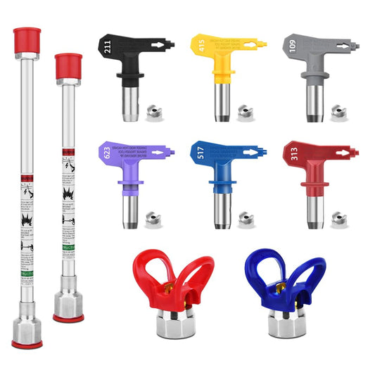10 Pieces Airless Paint Sprayer Gun Accessory Set Equipped with 2 Extension rods 6 Spray Tips and 2 Nozzle Seats Suitable for Home Renovation .（109, 211, 313, 415, 517, 623）