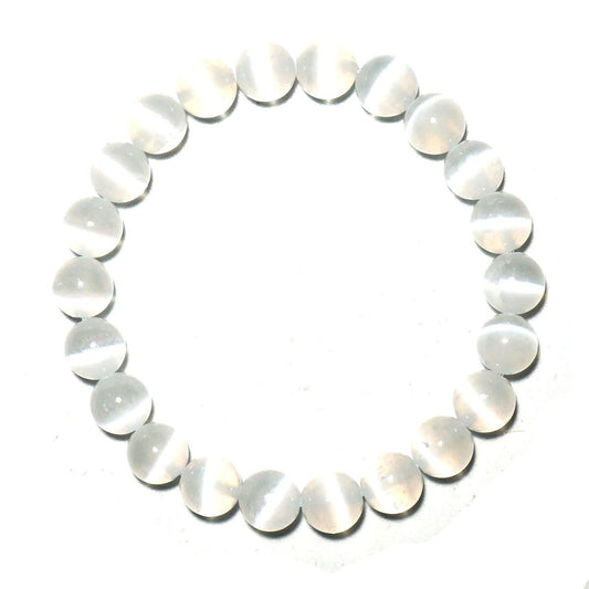 10MM Selenite Bracelets for Women and Men Negative Energy Shield | Natural Cats Eye | Beautiful Crystal Jewelry to Cleanse and Charge Energy & Power | Must Have for Meditation