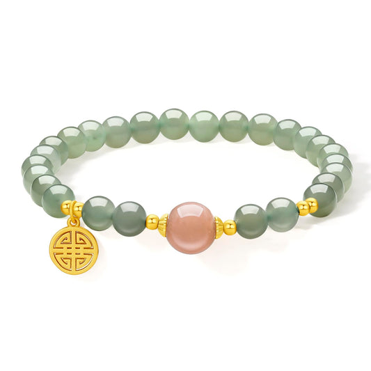 ZHOU LIU FU Sterling Silver Beaded Bracelet Crystal Stretch Bracelets Natural Jasper Beads Bangle Healing Sunstone Charm Adjustable Elastic Cuff Protection Jewelry Stackable Good Luck Gifts for Women J1911622