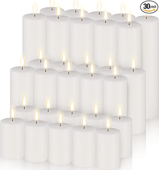 Amyhill Set of 30 White Unscented Pillar Candles 2 x 3, 2 x 5, 2 x 8 Inch Large Tall Pillar Candles Bulk Rustic Emergency Big Cotton Wick Wax for Wedding Home Restaurants Spa Church Decorations