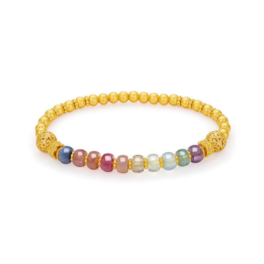 ZHOU LIU FU Sterling Silver Beaded Bracelets Silver Crystal Stretch Bracelet Blessing Silver FengShui Ball Charm Jewelry for Women Her Anniversary Birthday 6.7"/17CM J1916258