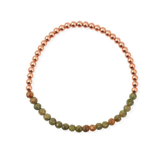 The Blue Yogi Unakite & Natural Copper Bead Bracelet for Men & Women – Healing Crystal Energy Bracelet for Protection & Positivity