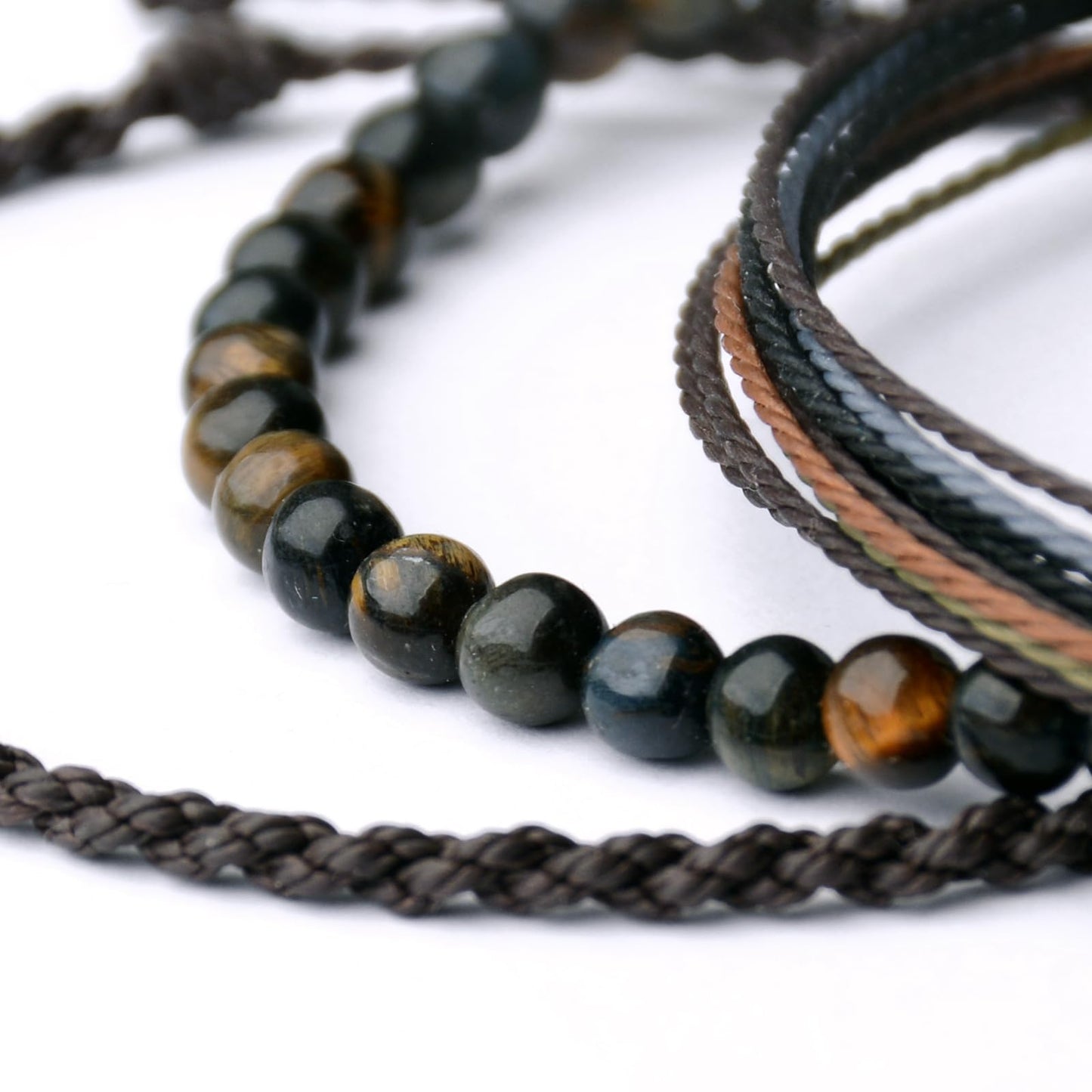 Mezcla Vida Handmade Natural Stone Beaded Healing Bracelet Gift for Men Adjustable Rope String Bracelet (Tiger Eye（Dark）, Adjustable)