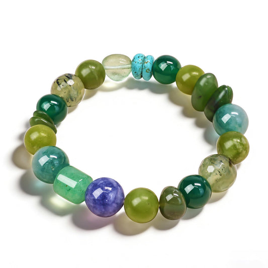 Boho Colorful Beaded Bracelets for Women, Handmade Stretchy Gemstone Bead Bracelet, Summer Women Beach Stackable Bead Bracelets Natural Healing Crystals Relax Stone Bracelets Unique Gifts for Mother (Green)