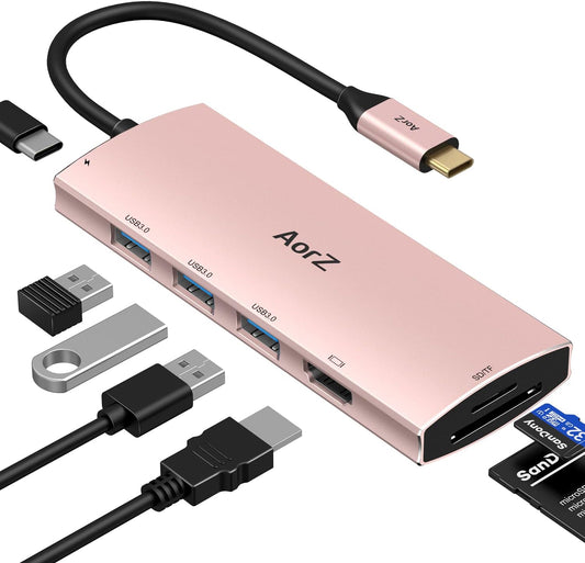 Aorz 7 1 Output,3 3.0 USB C Hub, USB Hub to HDMI Multiport USB C Dongle Adapter in with HDMI USB Ports,SD/Micro SD