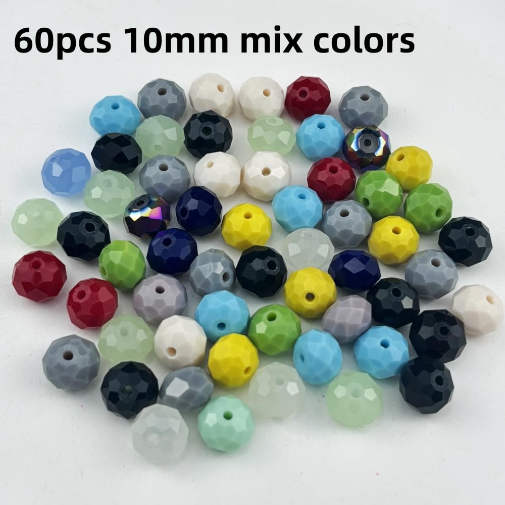 Pinhoollgo 60pcs 10mm Crystal Glass Beads Faceted Rondelle Glass Spacer Beads for Bracelets Necklace Pendants Earrings Key Chains Jewelry Making(Random Colors)