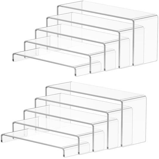 10 Pcs Large Acrylic Display Risers (7" L~9" L), Sturdy Rectangular Dessert Stands, Perfume Shelf Organizer, Clear Riser Stands, Display Shelves for Cupcake, Perfume, Figure, Collection, Decoration.