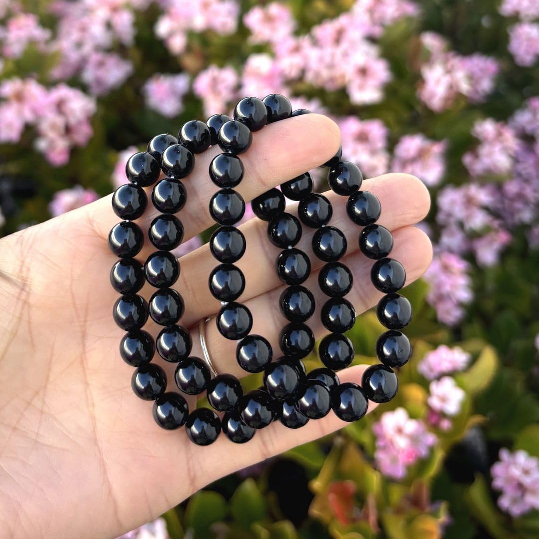 Adabele Real Natural Grade A Black Tourmaline Gemstone Beaded Bracelet 7 inch Stretch Chakra Healing Crystal Stone Jewelry Women Mom Gift GB8-1