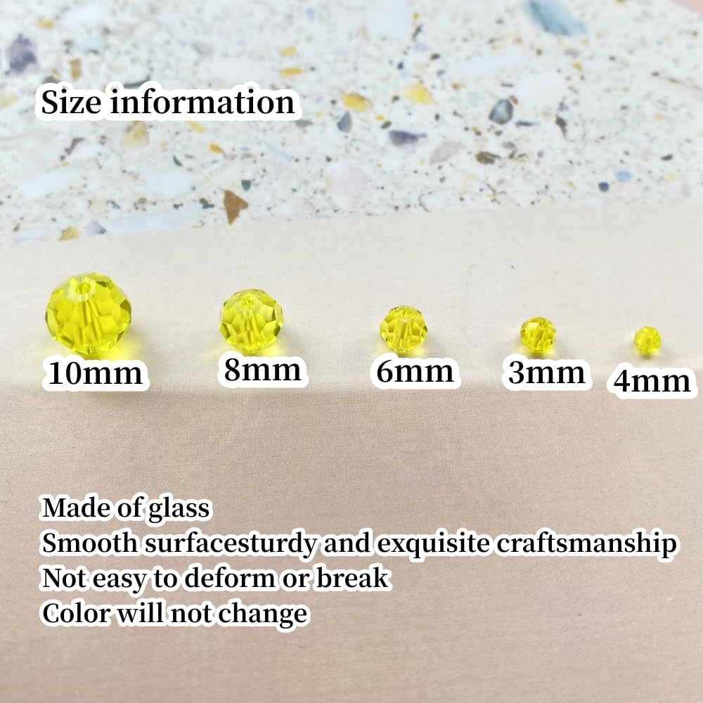Xinhongo Crystal Glass Beads 50 Pieces 10mm Round Faceted Glass Spacer Beads for Jewelry Making Bracelet Earring Necklace DIY Craft Supplies(Gold Yellow)