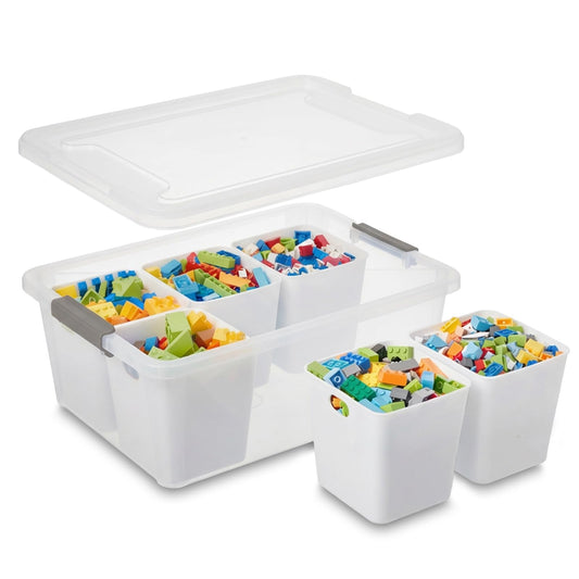 MACOPRO 17 QT Clear Storage Bins with Lids Plastic Box Multipurpose Stackable Storage Containers for Organizing Tool,Craft,Crayon,Marker Pen(White, 1Pack-6-in-1)