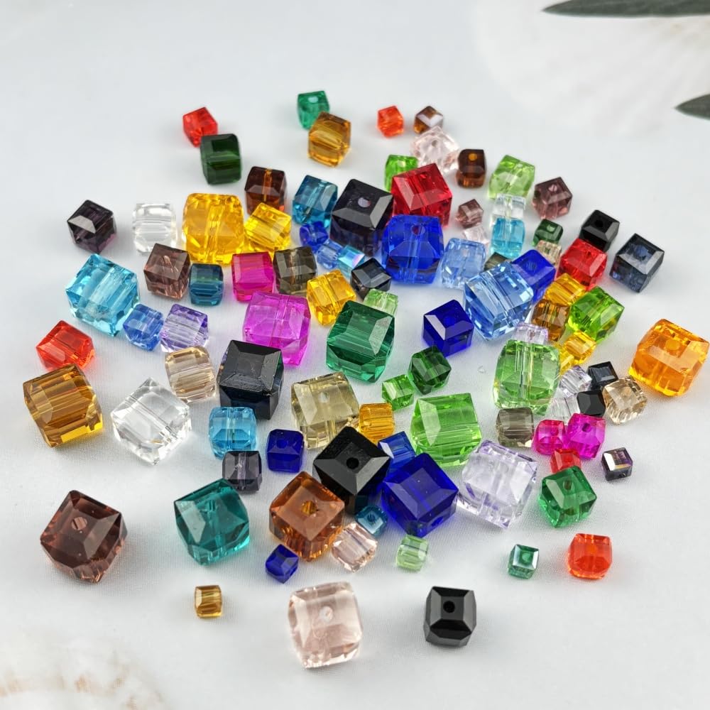 YUEXIGO 200pcs 4mm Cube Crystal Glass Beads for Jewelry Making Faceted Square Crystal Glass Bead Spacer Beads Loose Beads for Bracelet Earring Necklace DIY Craft(Orange)